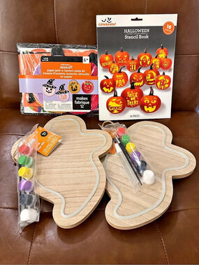 NEW Halloween Craft Kit Bundle Ghost LED Paint Pumpkin Stencils Kids DIY